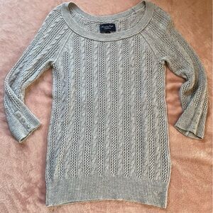 American Eagle Cable Knit Scoop Neck Sweater Size XS Grey Cotton Wool Blend